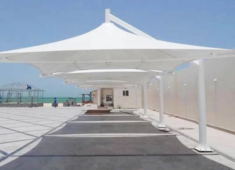 Port Blair waterfront tensile canopies, photograph from Ekra Decor's company presentation